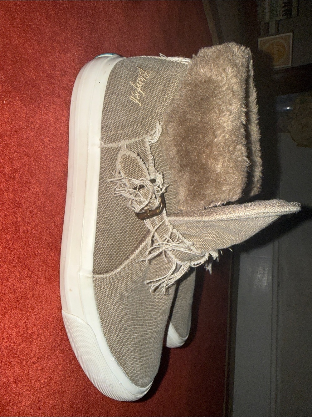 Women-Blowfish Beige Frayed-Edge Slip-On Sneakers -ankle booties - Picture 3 of 6